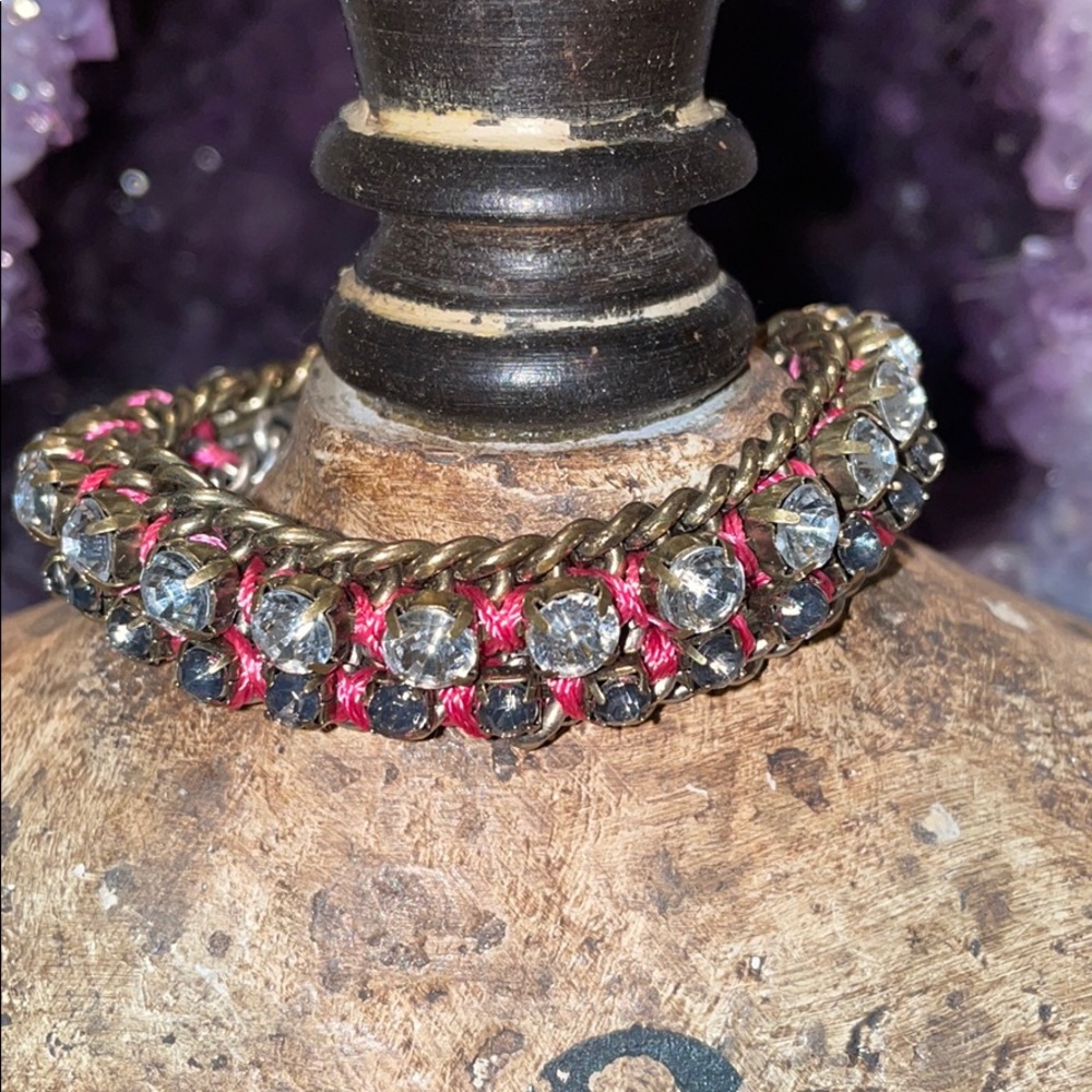Braided crystal rhinestone pink sliver bracelet
